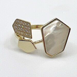 CZ and Mother of Pearl Ring in 14kt Yellow Gold Plated 925 Sterling Silver